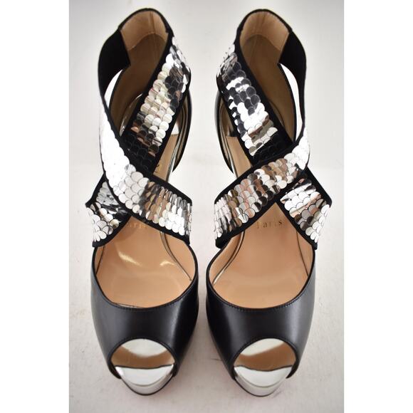 Christian Louboutin Xiletta 120 Black Silver Peep Platform Sandal Heel Pump 35.5 - Picture 7 of 16